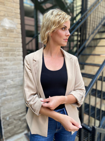 Ellie Taupe 3/4 Sleeve Blazer