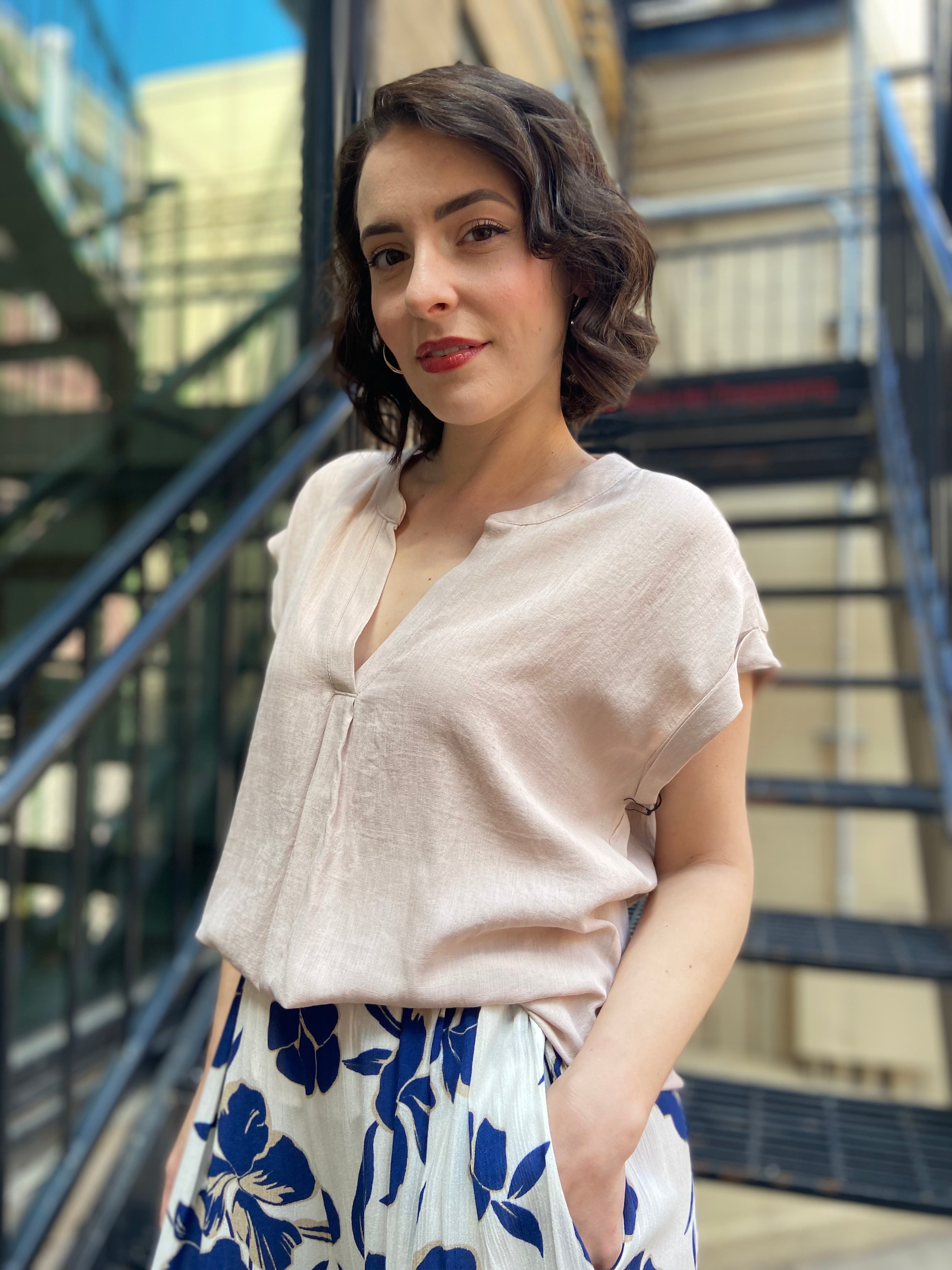 Ariella Light Taupe V Neck Collard Blouse - MK Threads Boutique