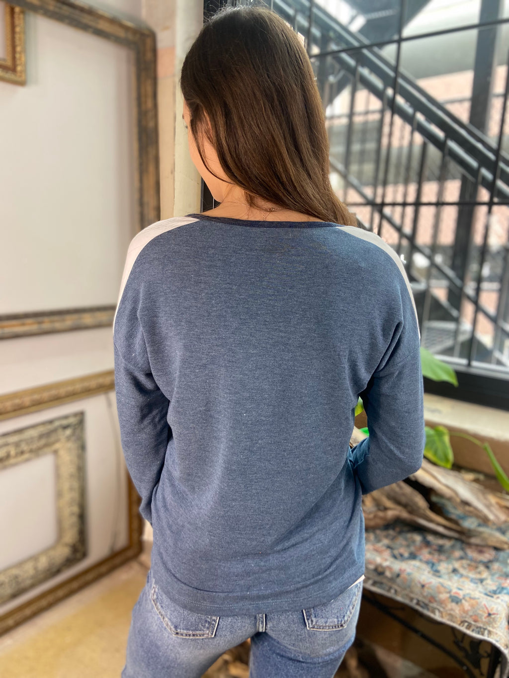 Lucy Teal Trim V-Neck Long Sleeve