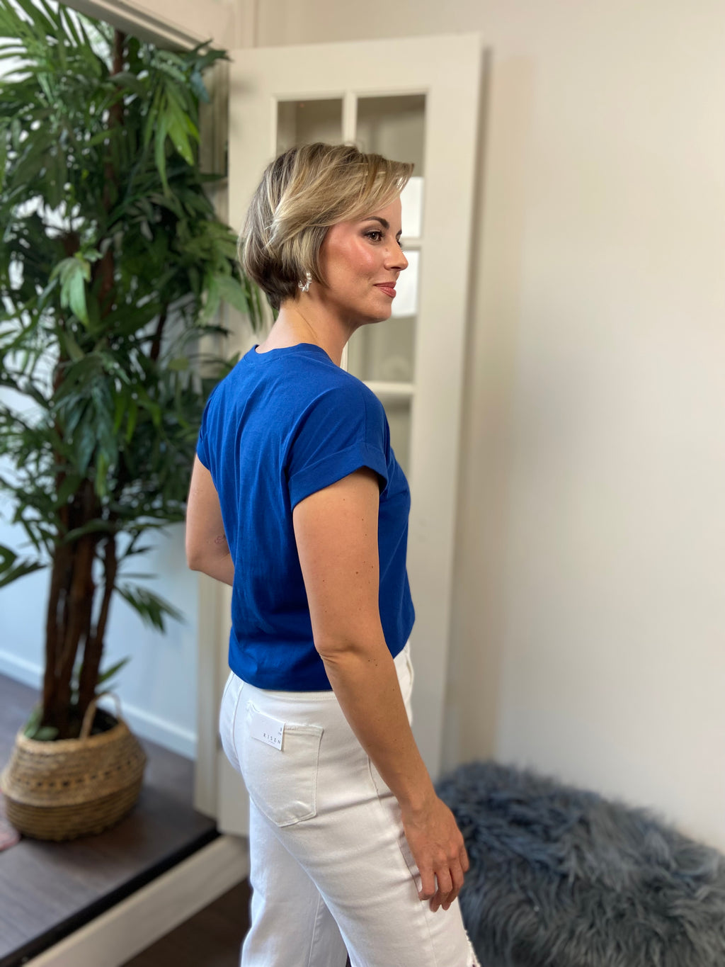 Mara Navy Blue Cuff Sleeve Shirt - MK Threads Boutique