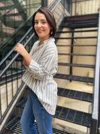 Olivia Grey/Olive Striped Collar Top