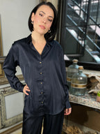 Nito Navy Satin Pin Stripe Button Up