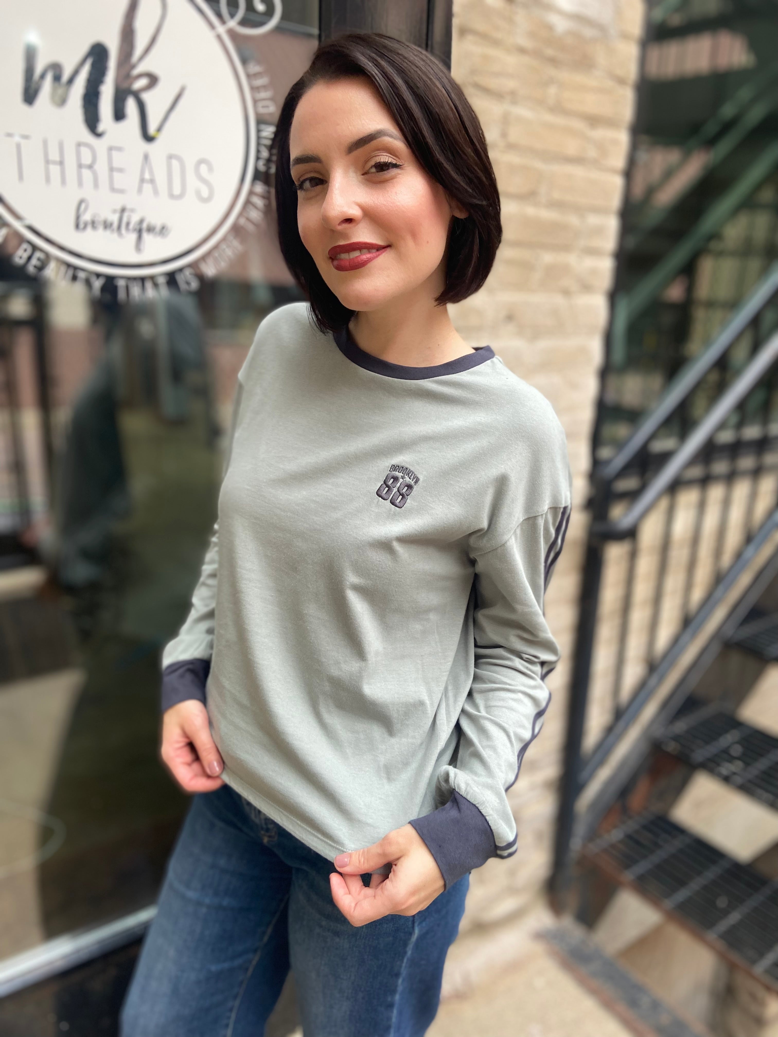 Noelle Sage & Charcoal Long Sleeve Tshirt