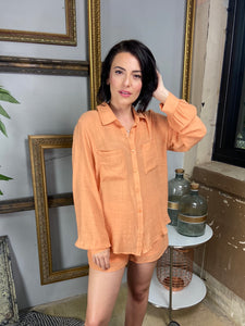Tessa Apricot Relaxed Button Down Top