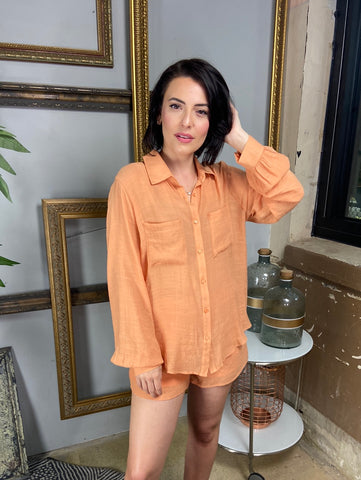 Tessa Apricot Relaxed Button Down Top