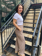 Jodie Taupe Ribbed Drawstring Pants
