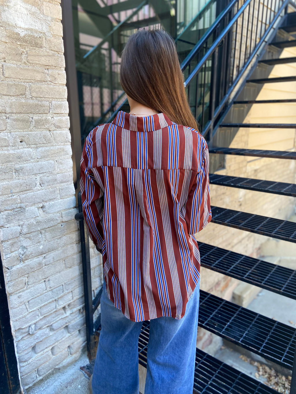 Ciana Brown Stripe Long Sleeve Top