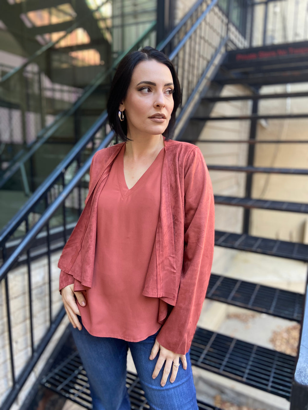 Azalia Marsala Suede Open Crop Jacket
