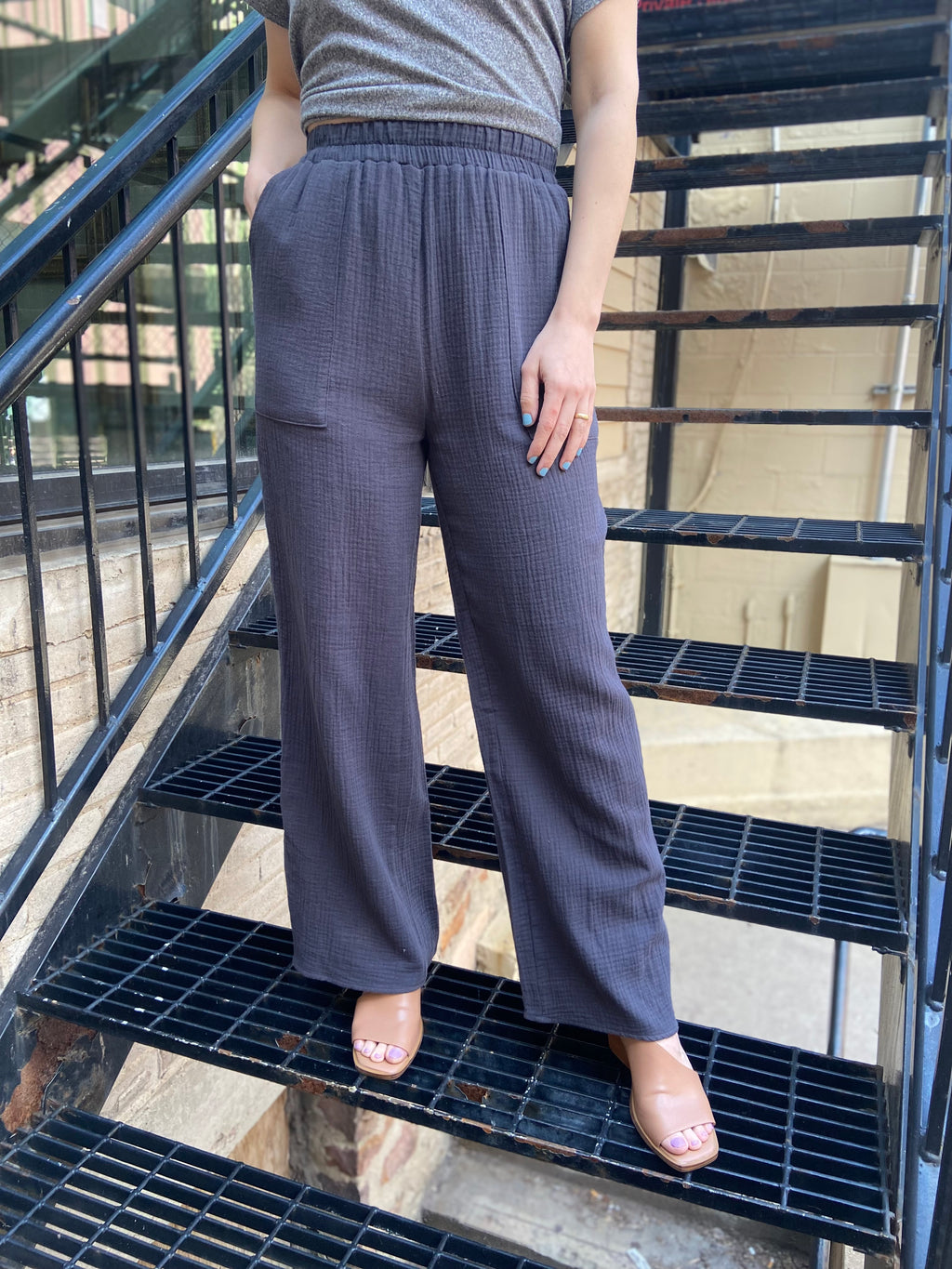 Vanessa Gray Waffle Wide Leg Pants - MK Threads Boutique
