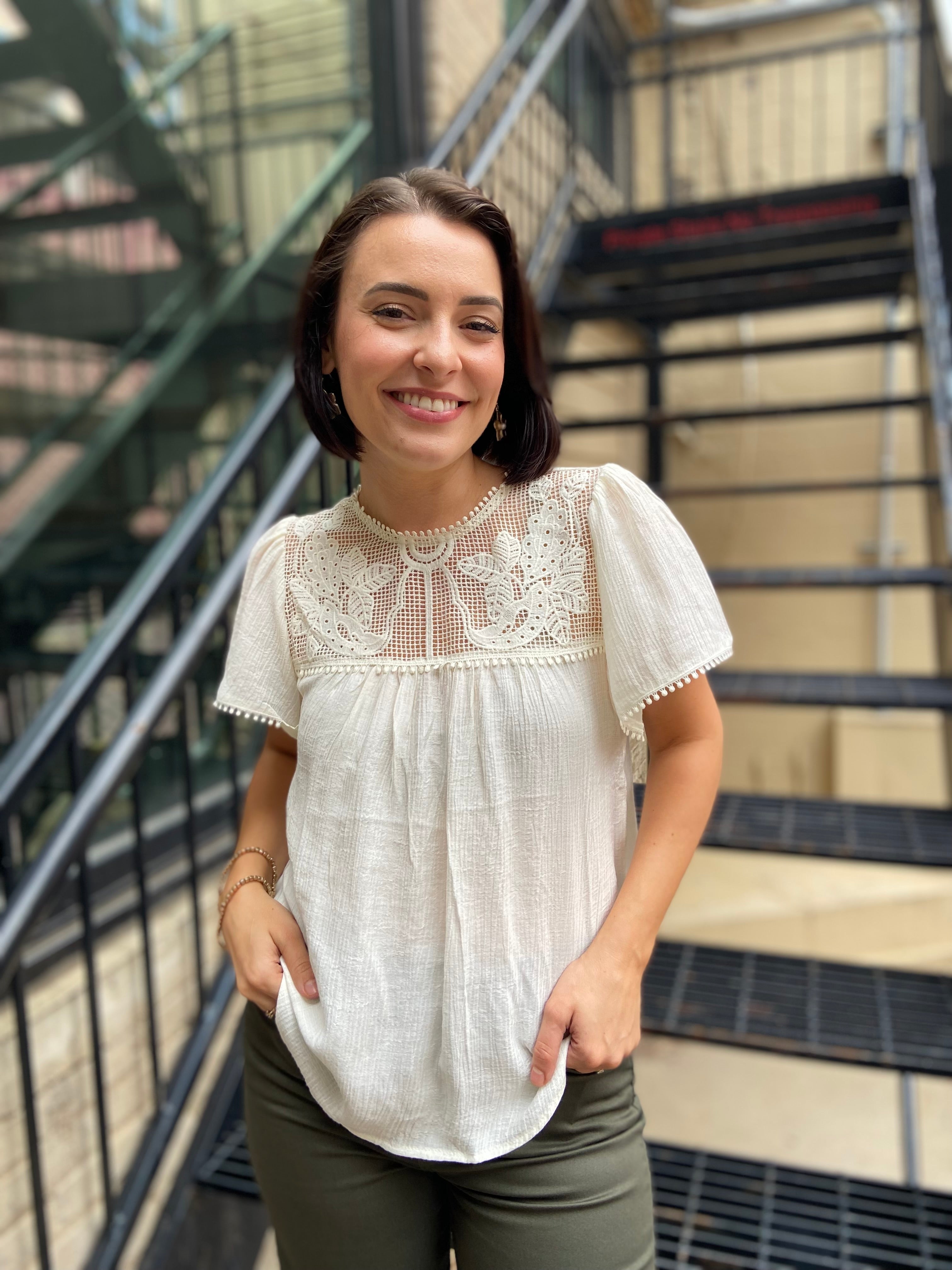 Fallon Ivory Sheer Lace Blouse