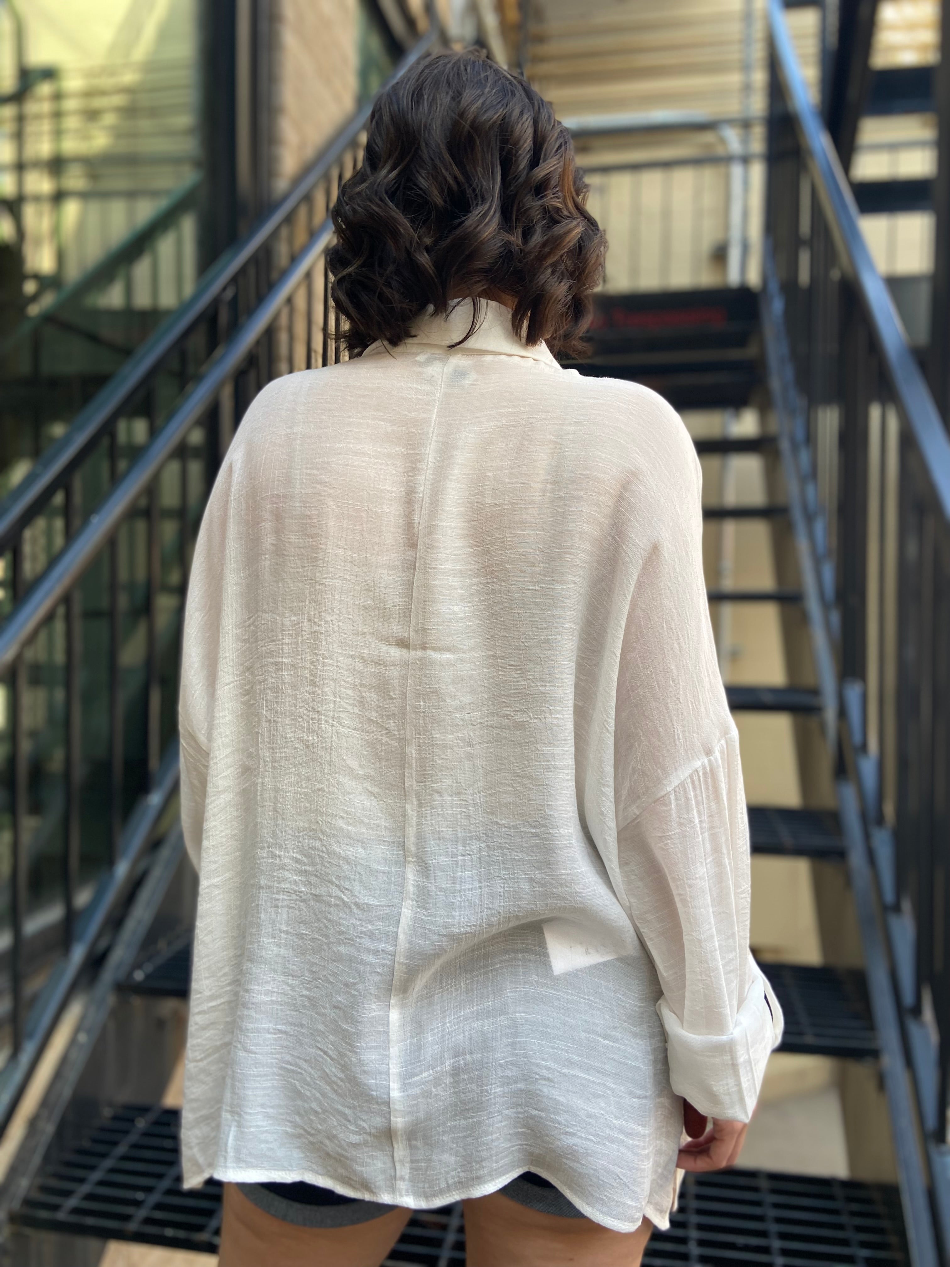 Georgia White Sheer Oversized Button Up - MK Threads Boutique