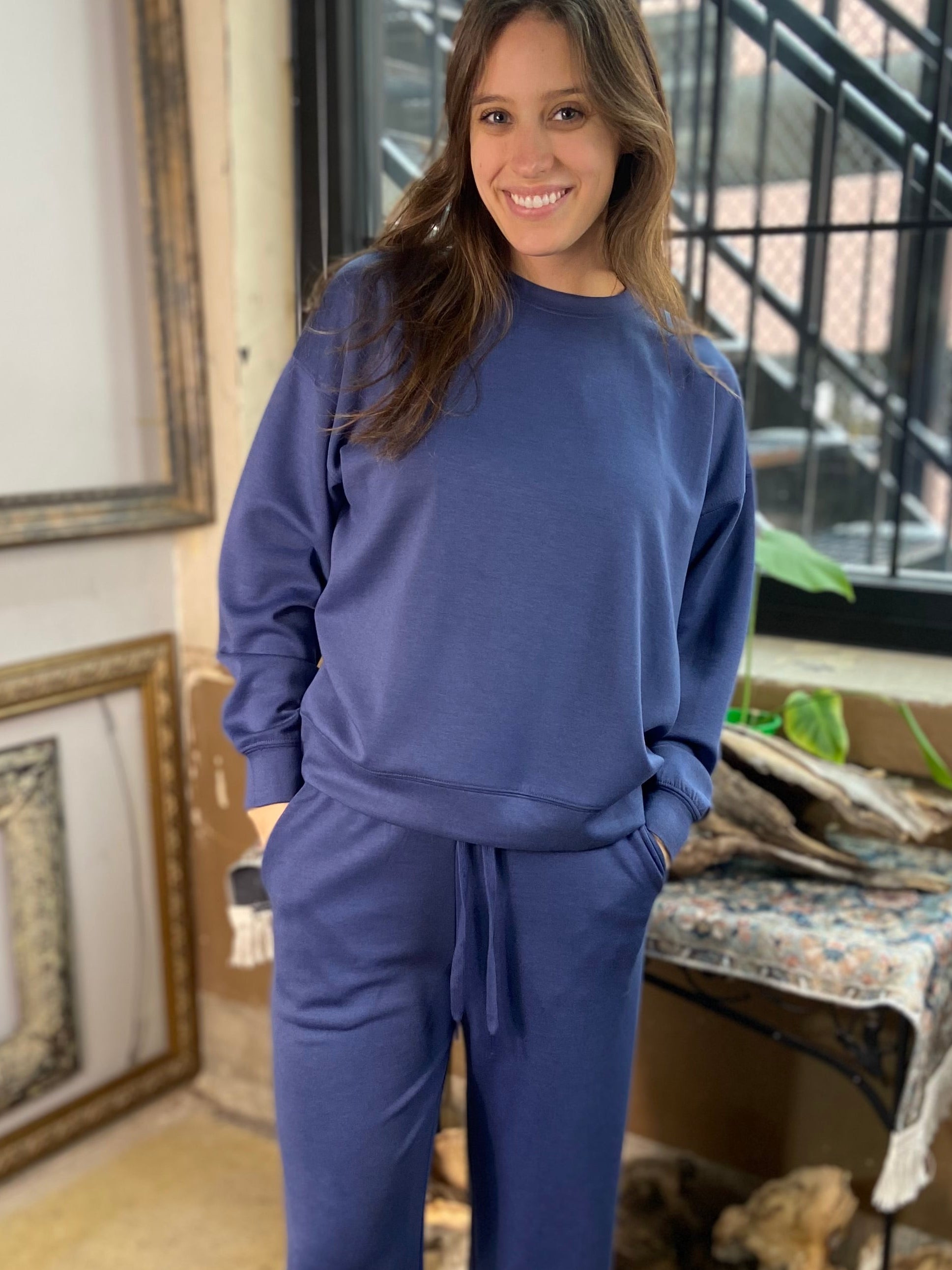 Cora Blue Scuba Crewneck & Pant Set