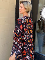 Coree Black Rust Floral Pattern Kimono
