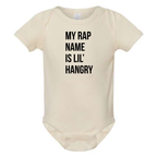 MY RAP NAME IS LIL' HANGRY BABY ONESIE: Athletic Gray -6 months