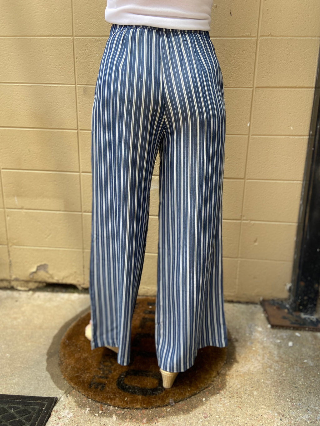 Everen Blue & White Stripe Wide Leg Pants - MK Threads Boutique