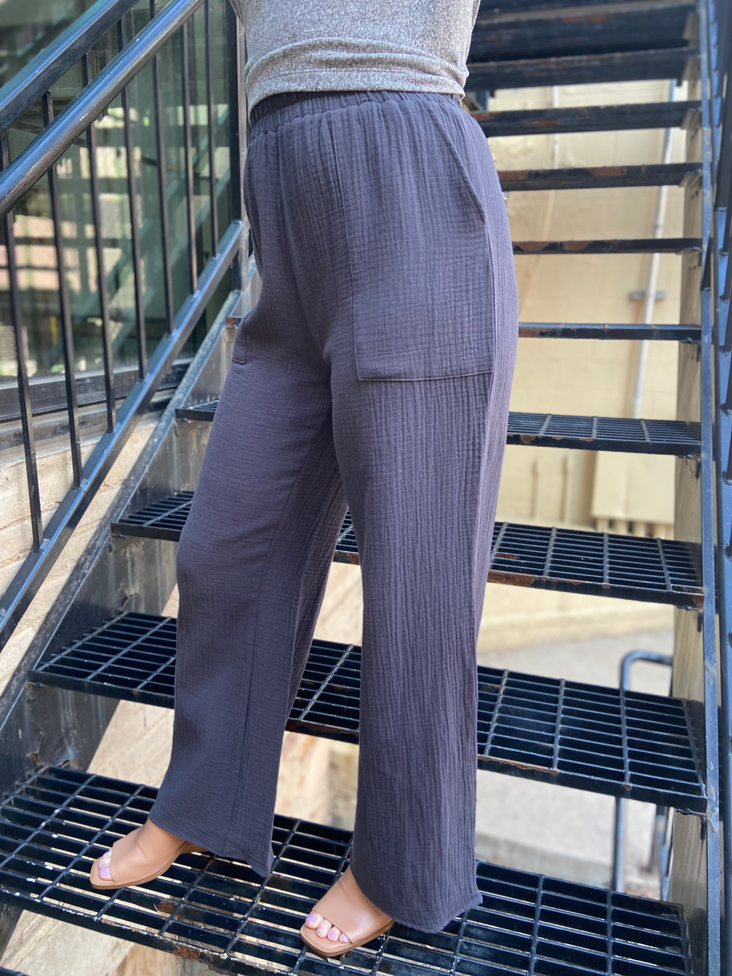 Vanessa Gray Waffle Wide Leg Pants - MK Threads Boutique