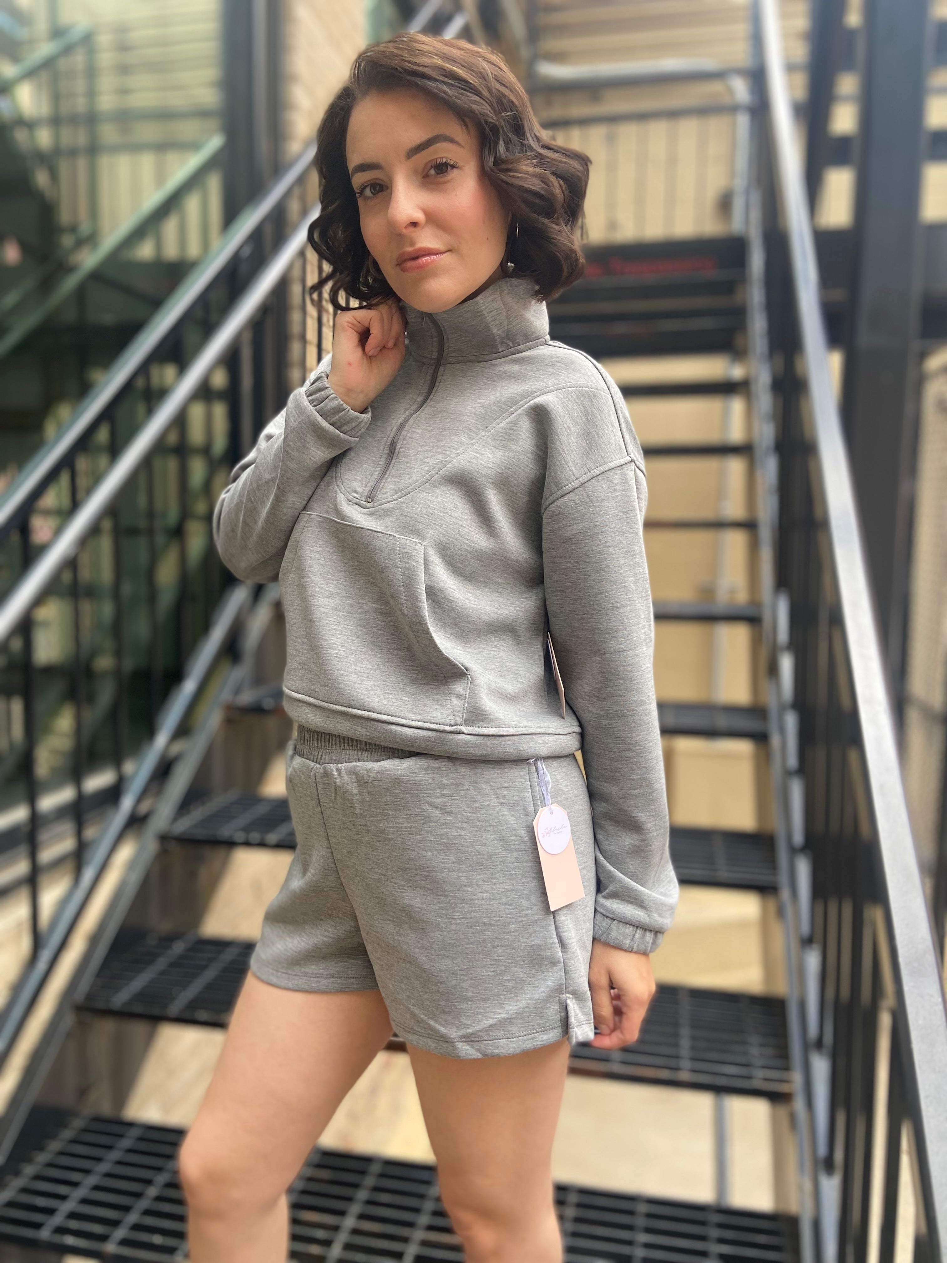 Sam Charcoal Gray Half Zip & Shorts Set - MK Threads Boutique