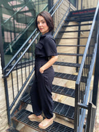Jordan Black Short Sleeve Zipper Jumpsuit