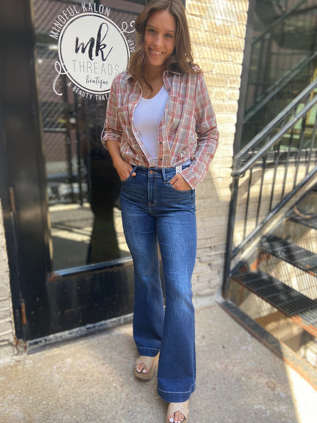 Jolie Judy Blue Wide Hem Flare Jeans