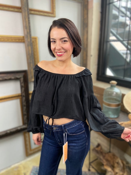 Meghan Black Ruffled Cropped Top