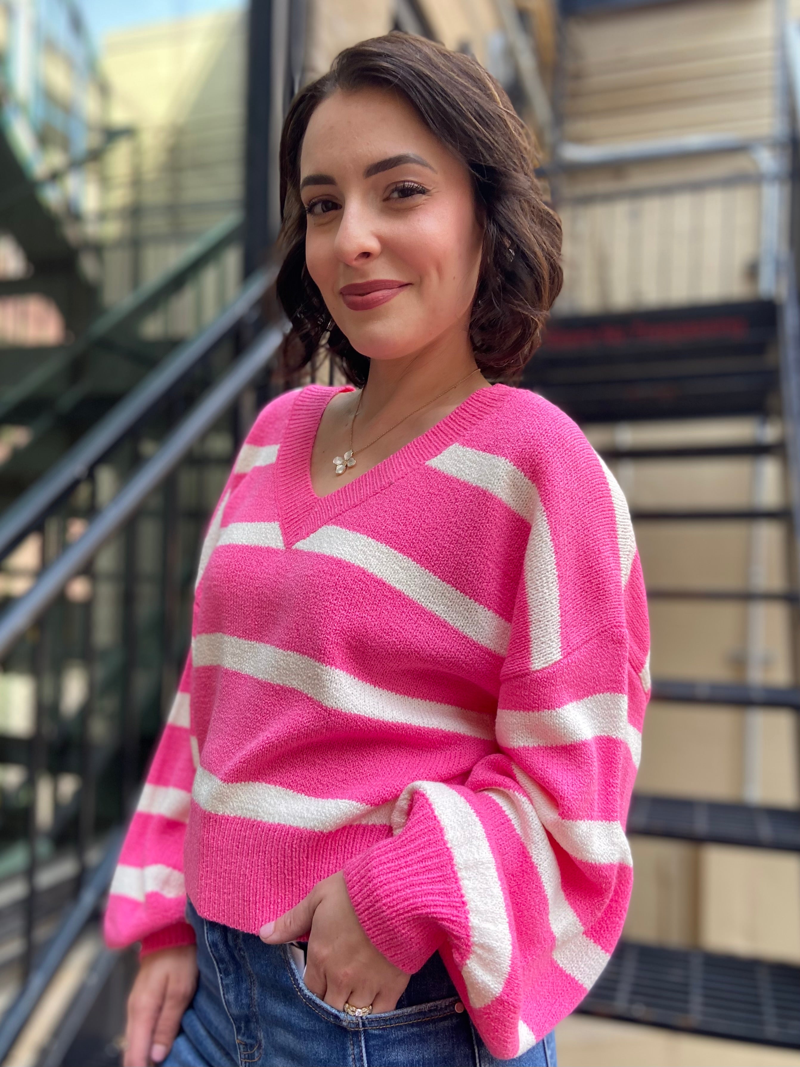 Lui Pink & White Stripe Sweater