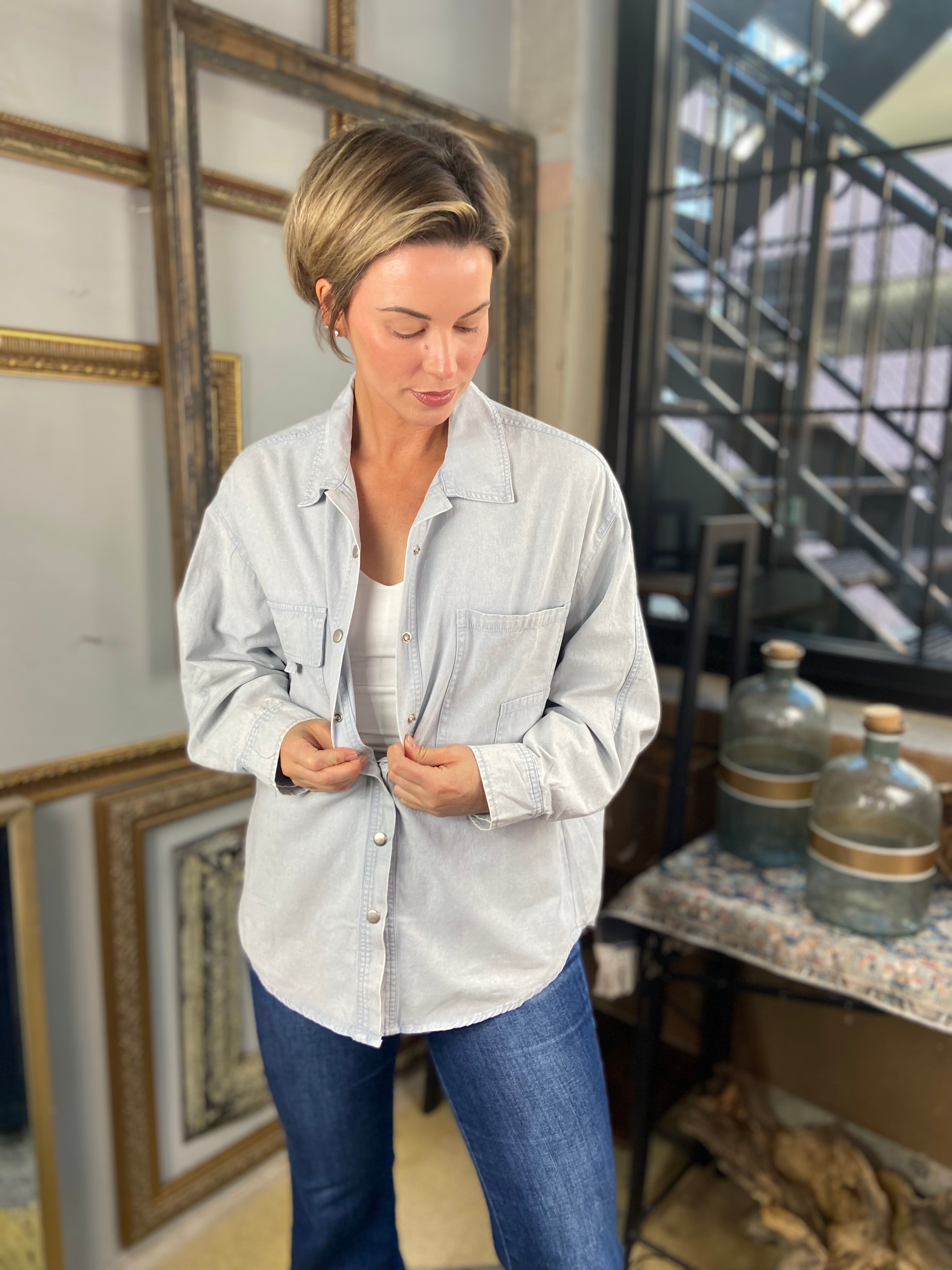 Lila Pale Blue Oversized Jean Jacket MK Threads Boutique Lila Pale Blue Oversized Jean Jacket MK Threads Boutique