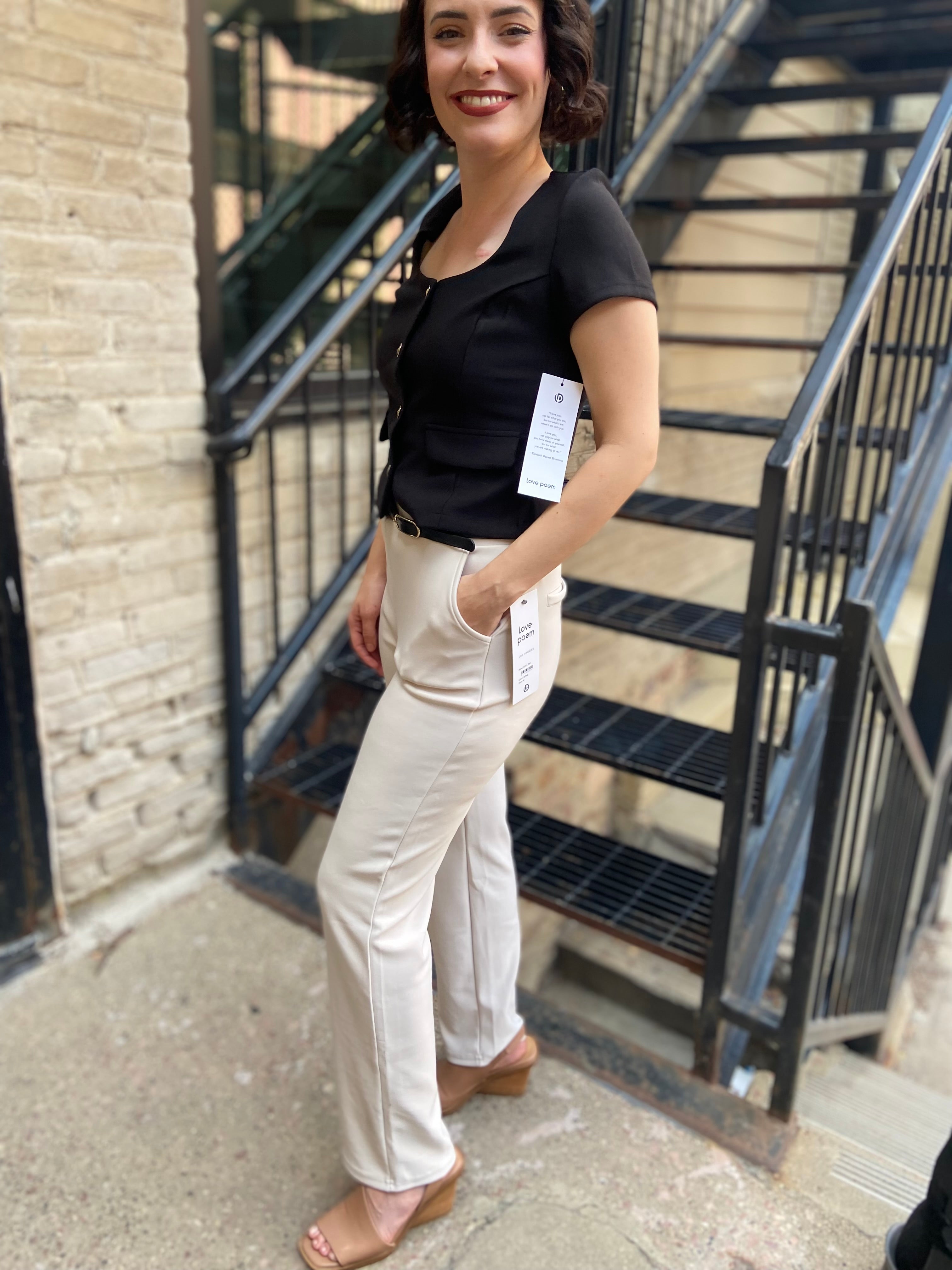 Laura Bone Belted Straight Leg Scuba Dress Pants
