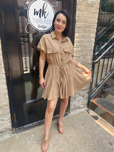 Sherri Camel Collared Ruffle Dress