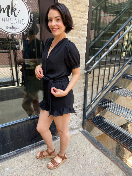 Capri Black V Neck Tie Romper