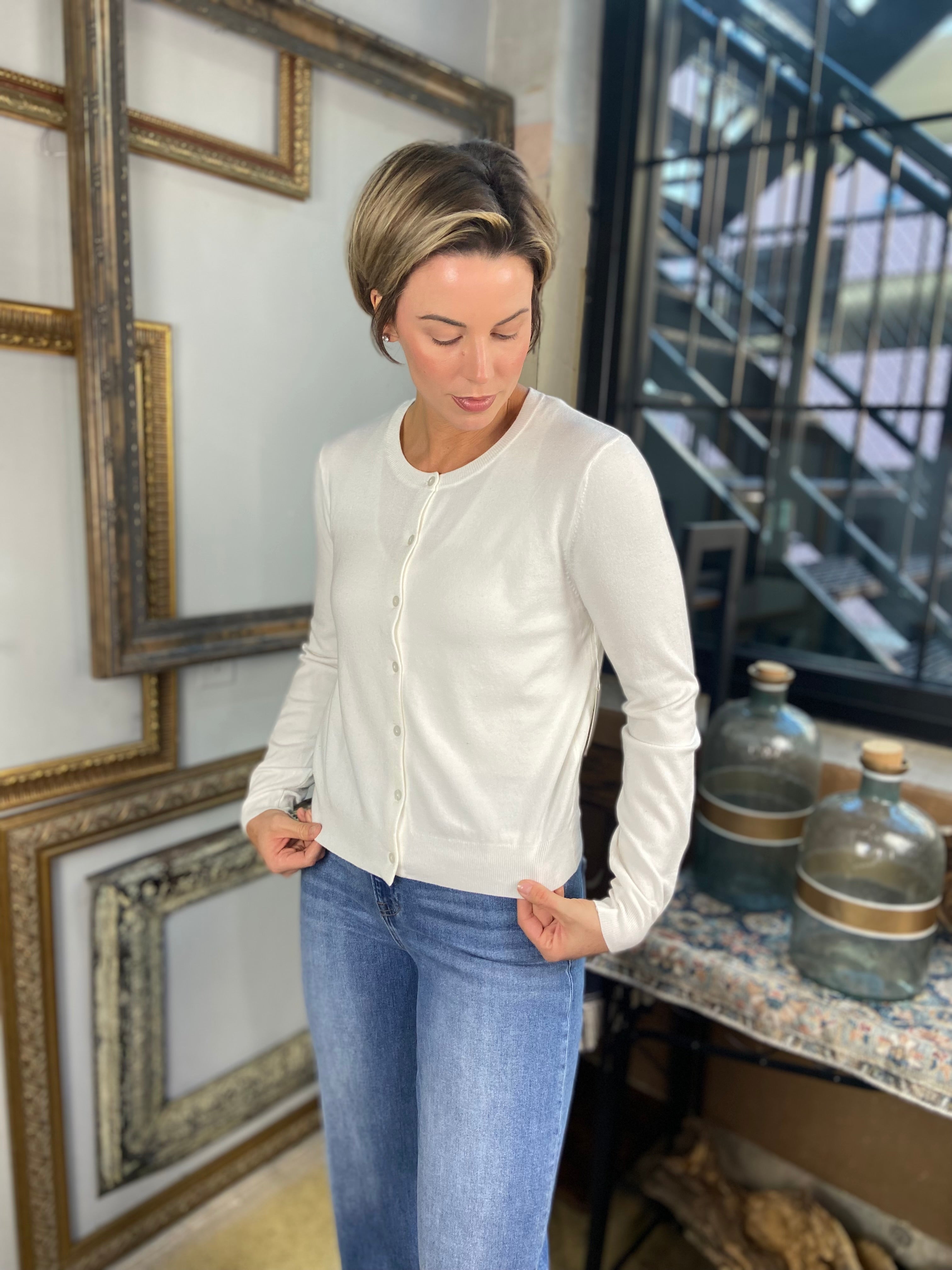 Stella White Button Up Sweater