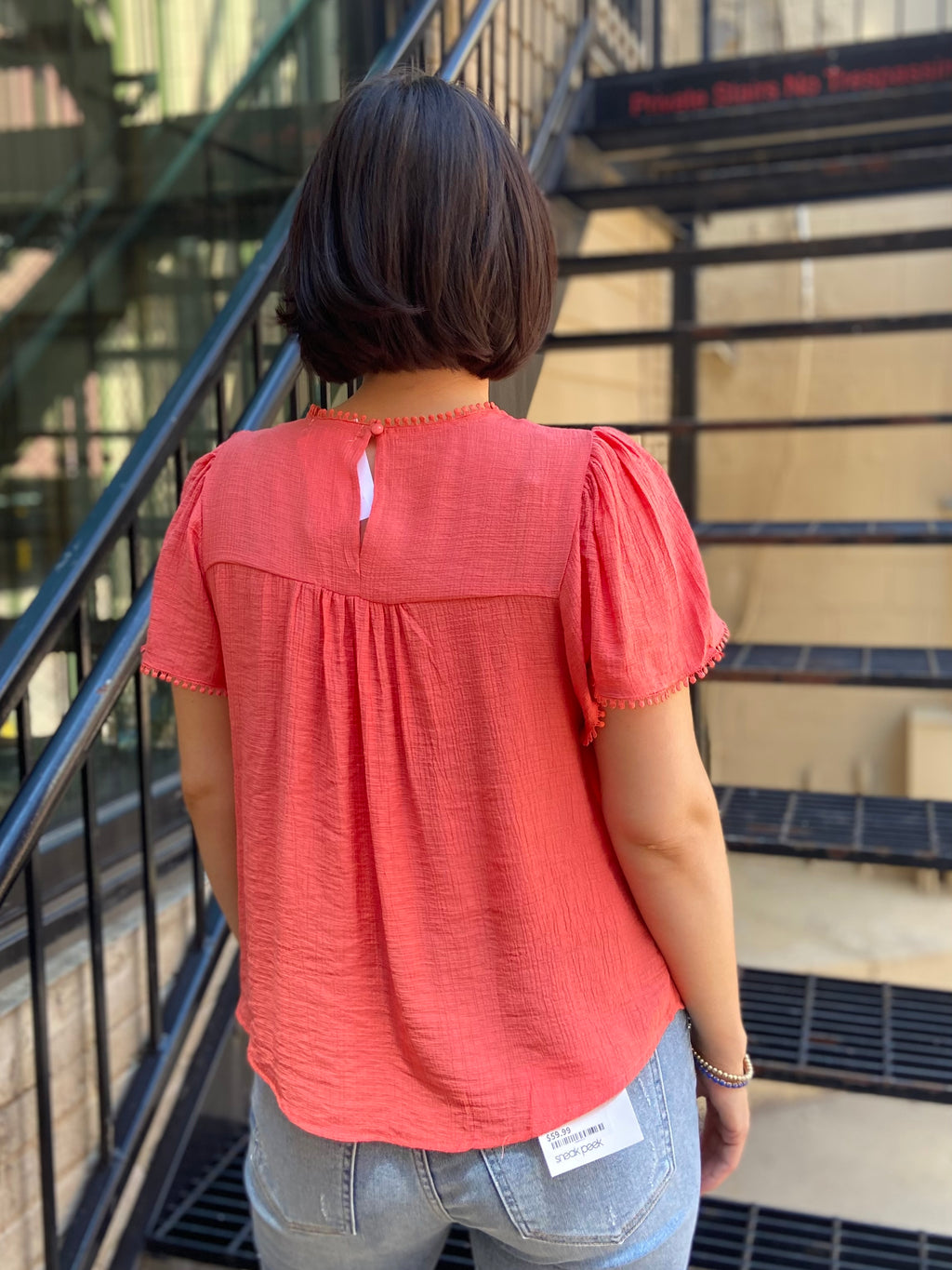 Fallon Plus Size Coral Sheer Lace Blouse