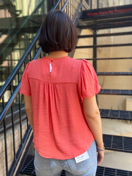 Fallon Coral Sheer Lace Blouse