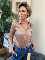 Ansel Light Mocha Pin Stripe Button Up - MK Threads Boutique