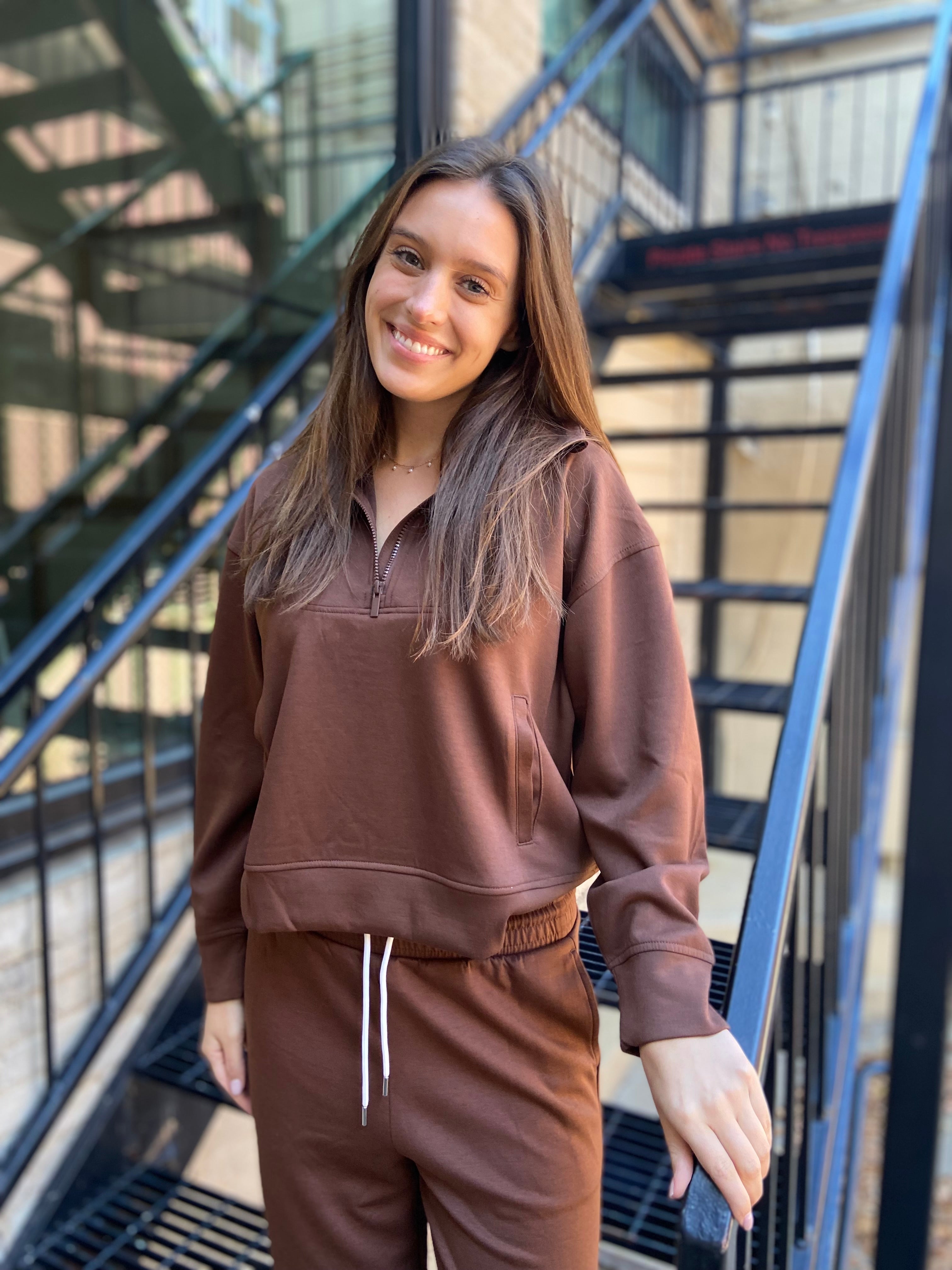 Nicolette Brown Scuba Half Zip Sweater