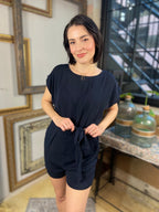 Alexa Dark Navy Boat Neck Romper