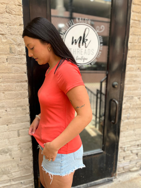 Sia Coral Basic V-Neck Top
