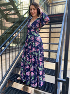 Marky Navy Blue V-Neck Long Sleeve Maxi Dress - MK Threads Boutique