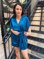 Harper Teal Satin Romper