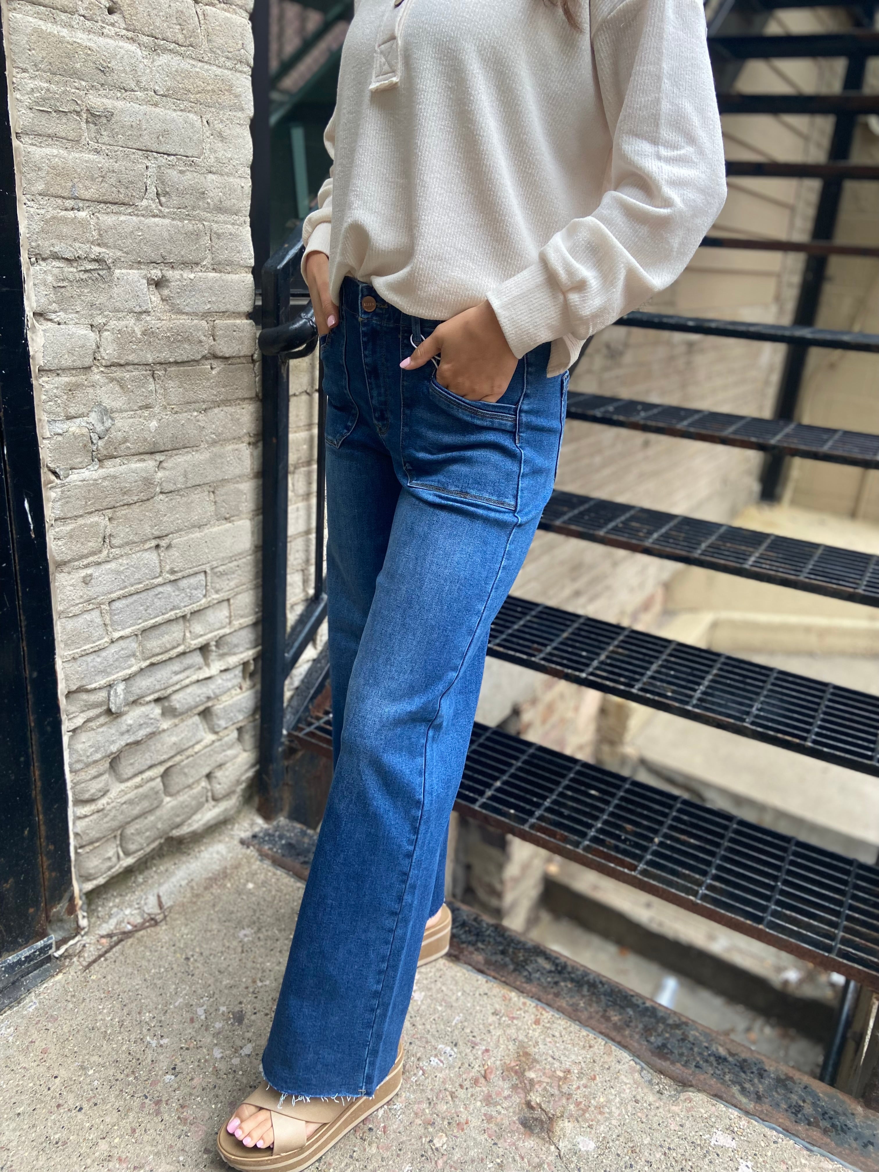Nicki Mid Rise Wide Leg Dark Wash Risen Jeans