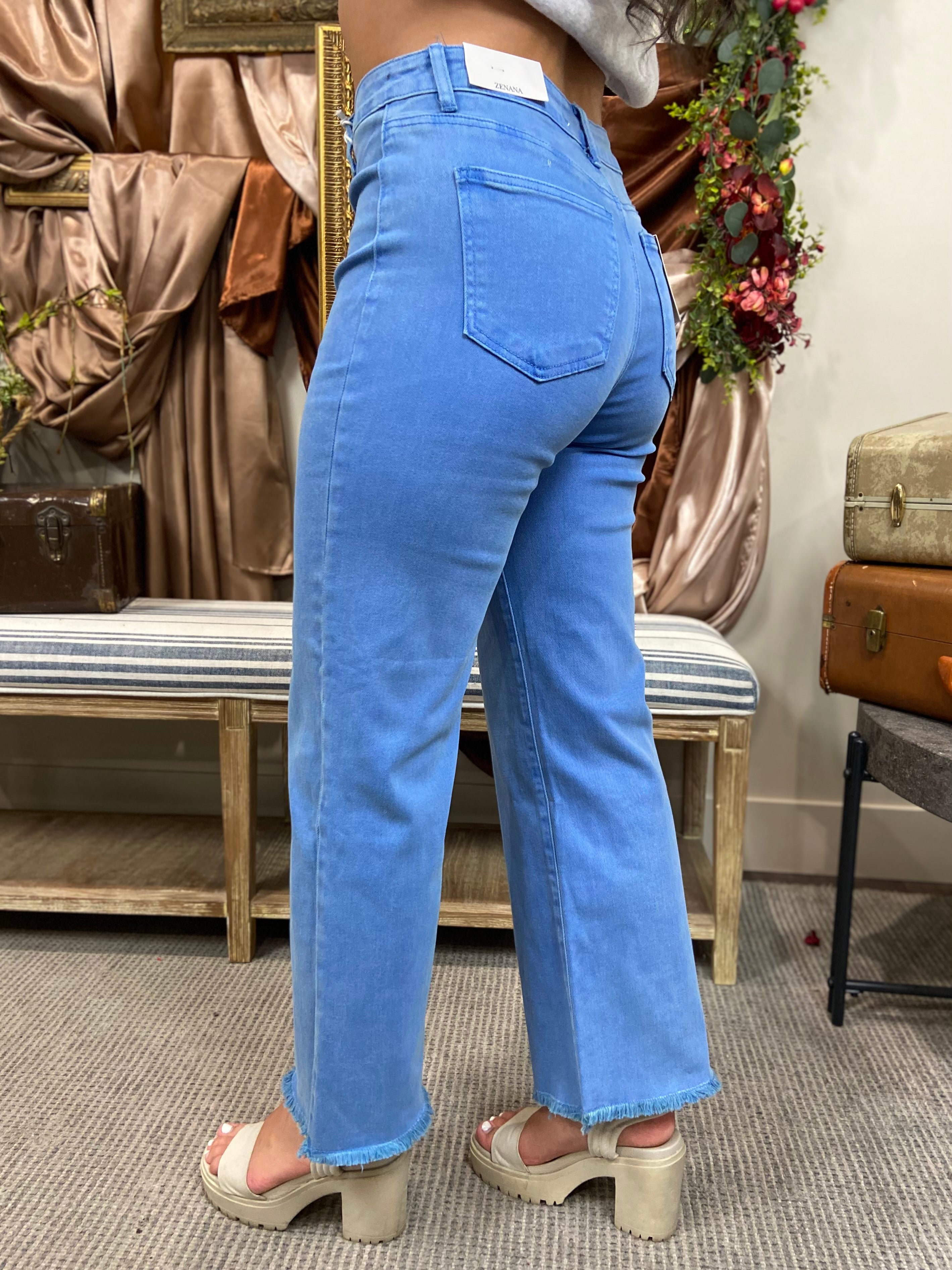 Allie Blue Frayed Straight Leg Zenana Jeans