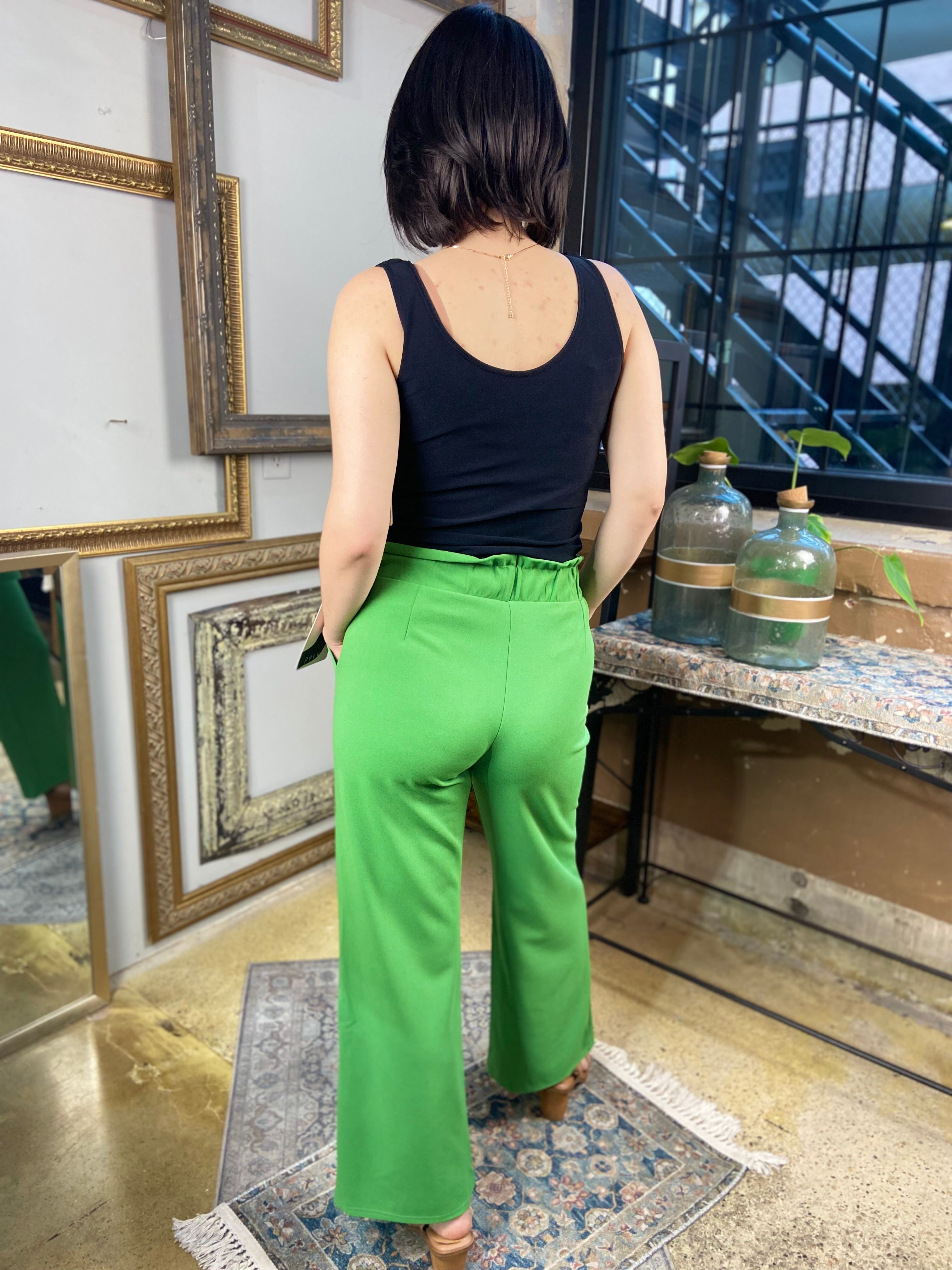 Sadie Green Knit Paperbag Tie Pants
