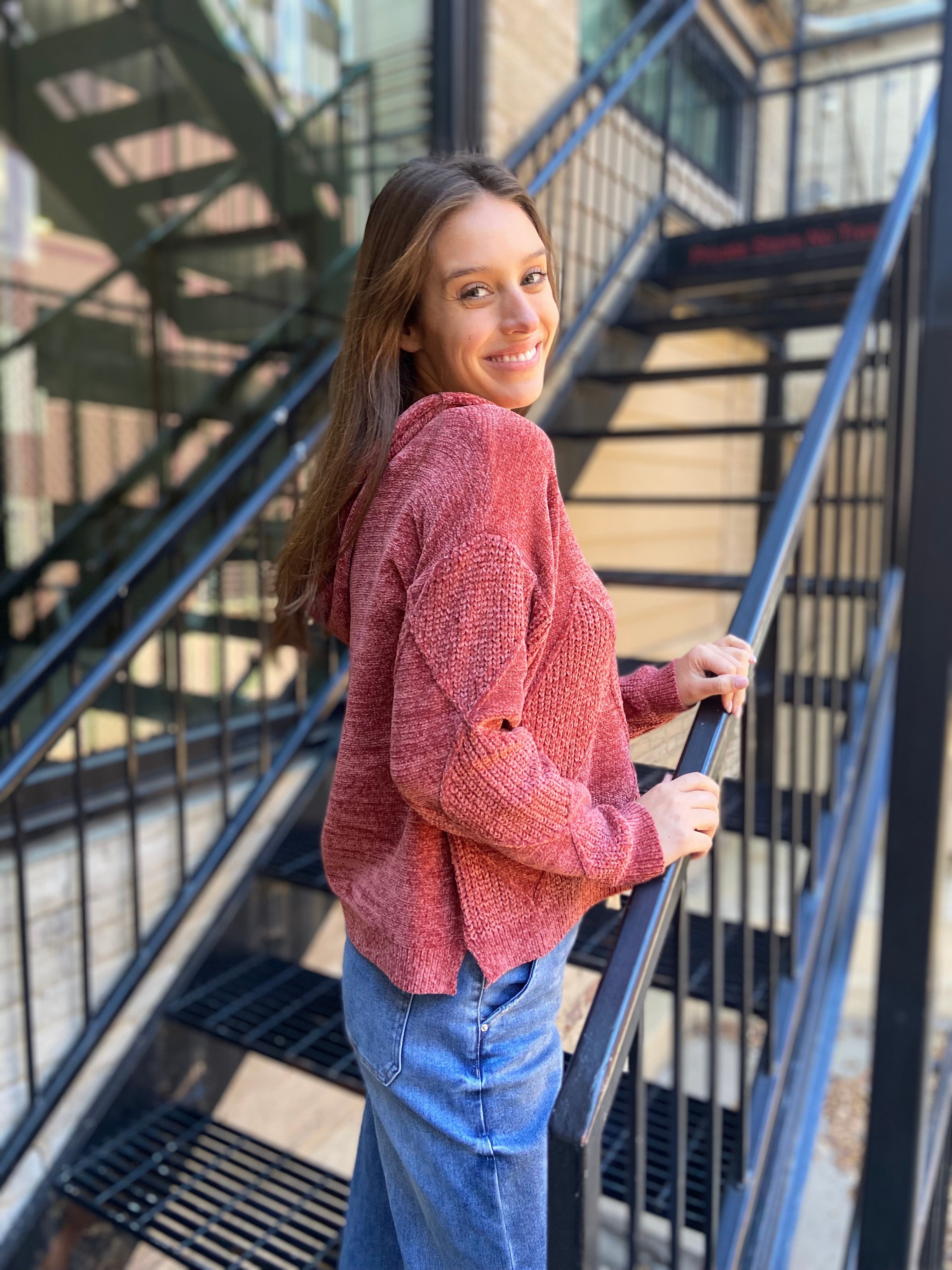 Kinze Chenille Rose Long Sleeve Hoodie