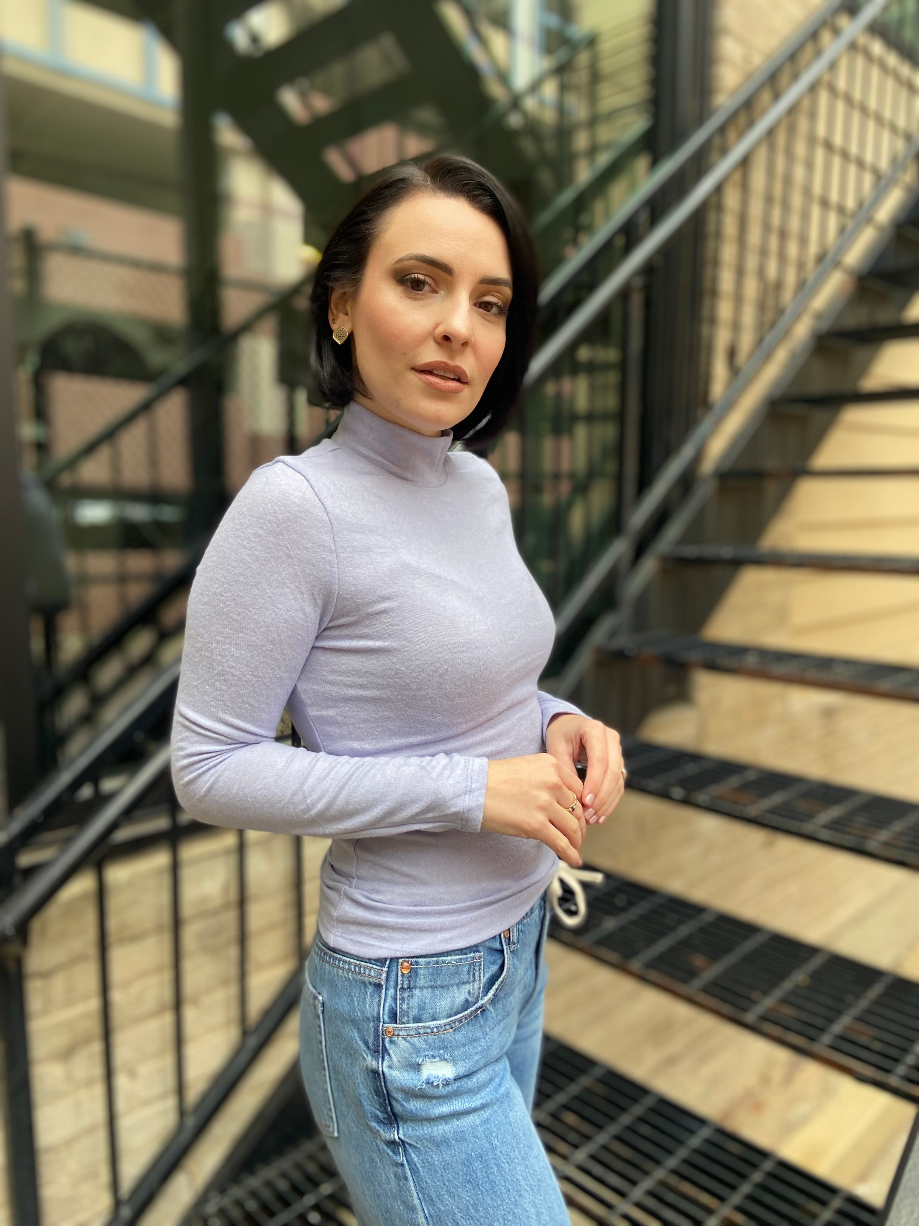 Stacy Blue Mock Neck Long Sleeve