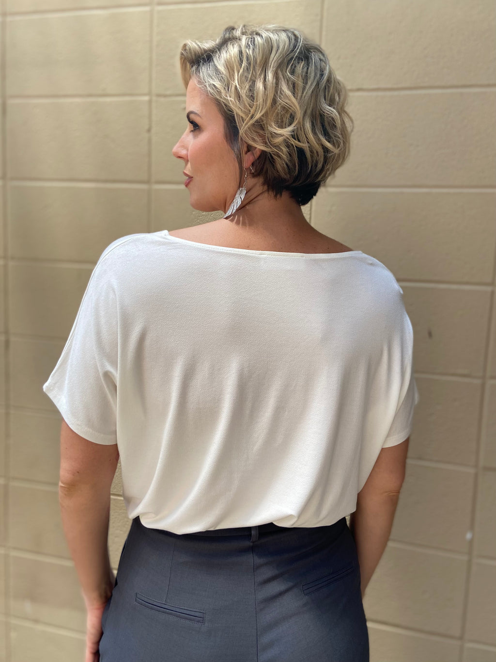 Nina White Stretchy V Neck Top - MK Threads Boutique