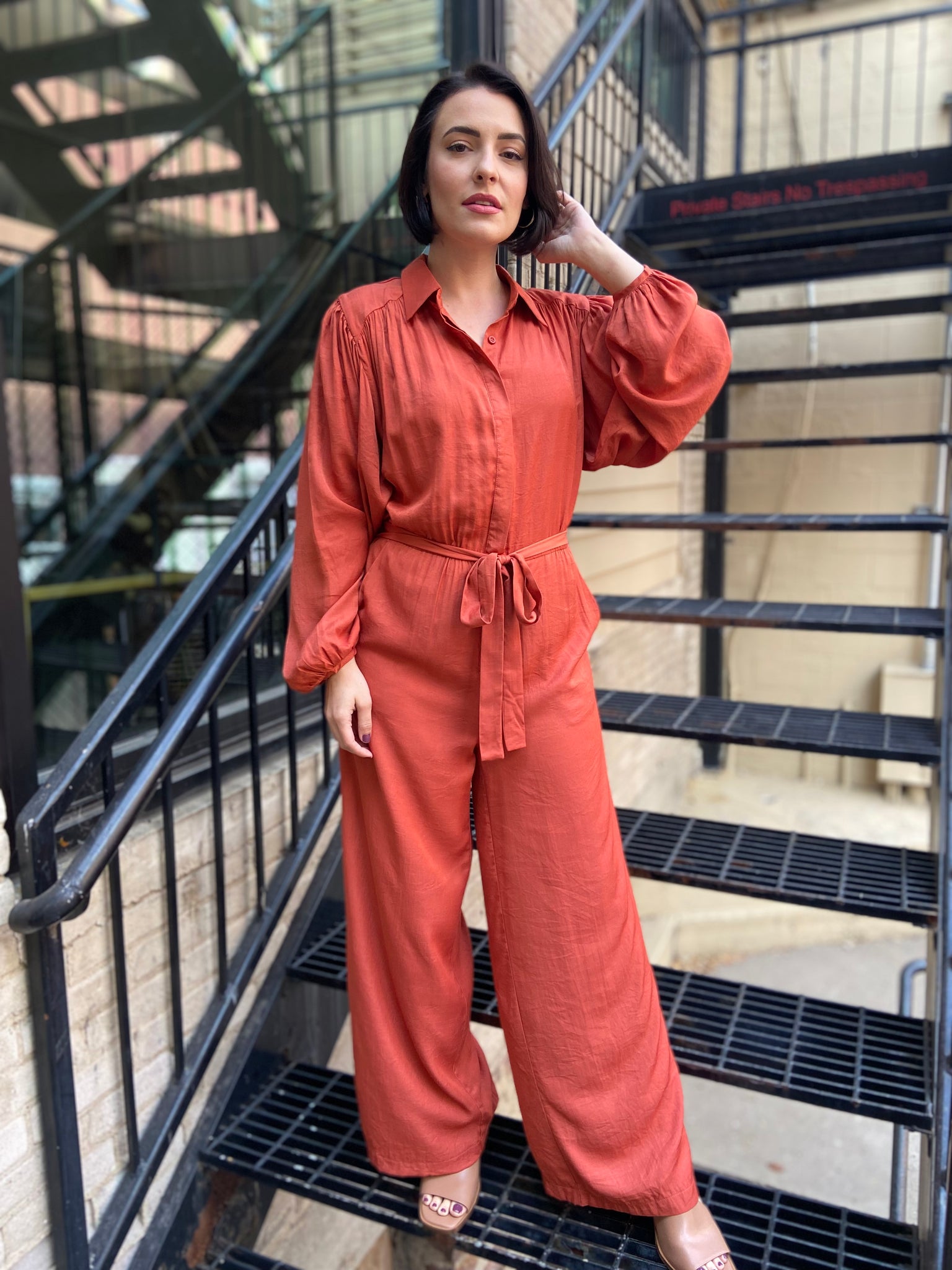 Helvica Rust Belted Jumpsuit