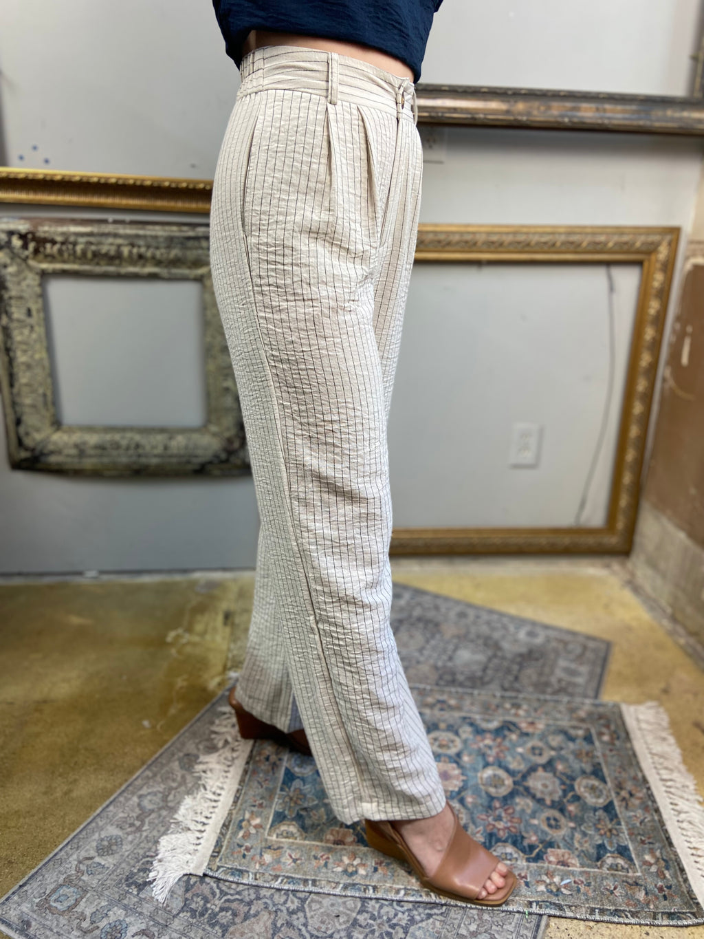 Ava Taupe & Black Stripe Linen Pants - MK Threads Boutique