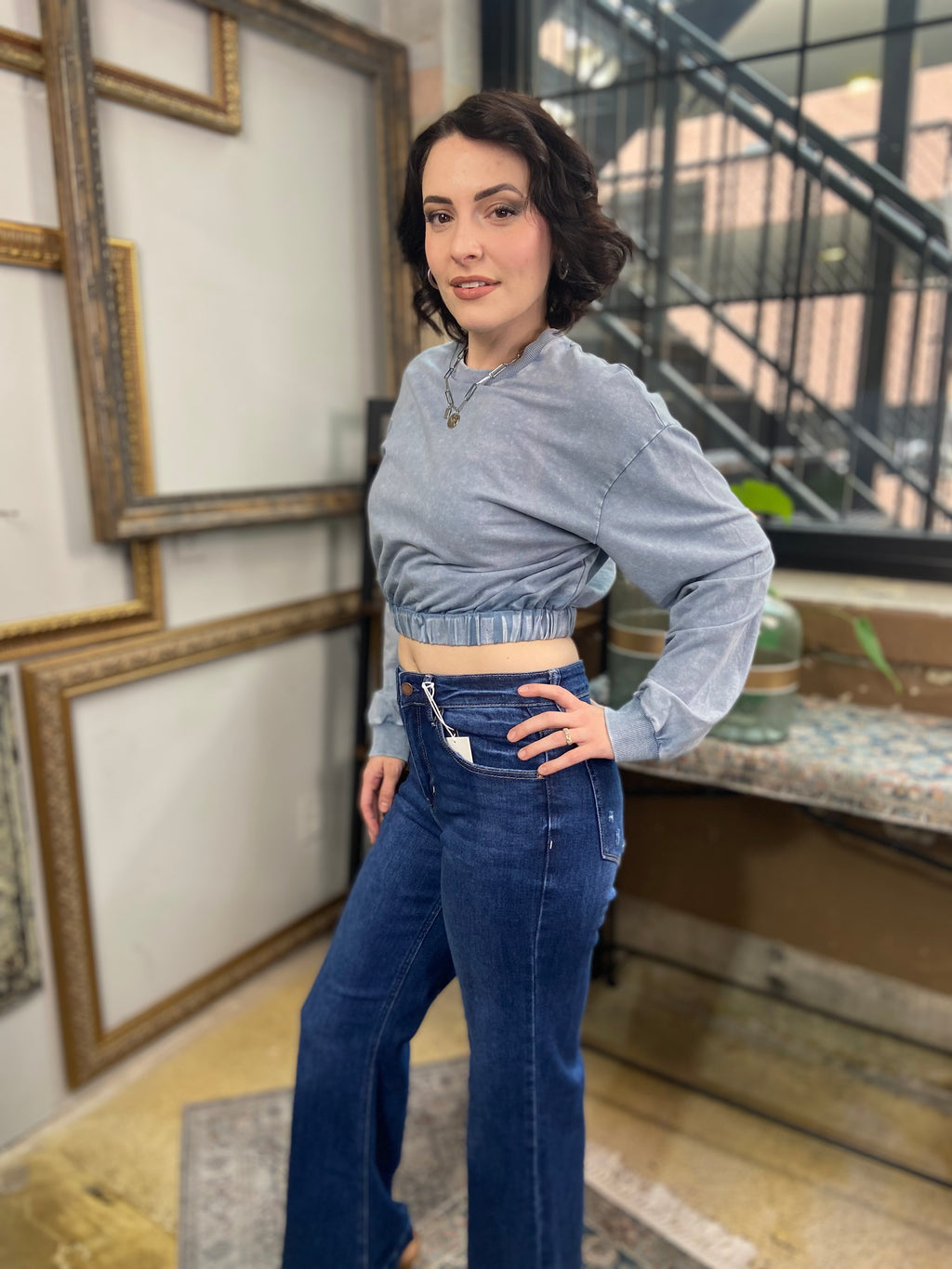 Aubrey Light Blue Cropped Sweater - MK Threads Boutique