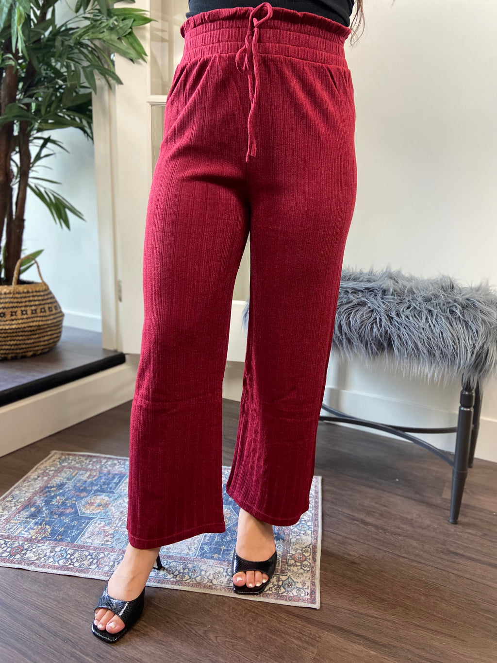 Kaia Burgundy Wide Leg Knit Pants - MK Threads Boutique