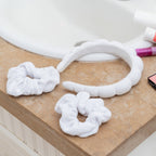 Spa Headband - Skincare Headband & Scrunchie Wristband Set: Pink