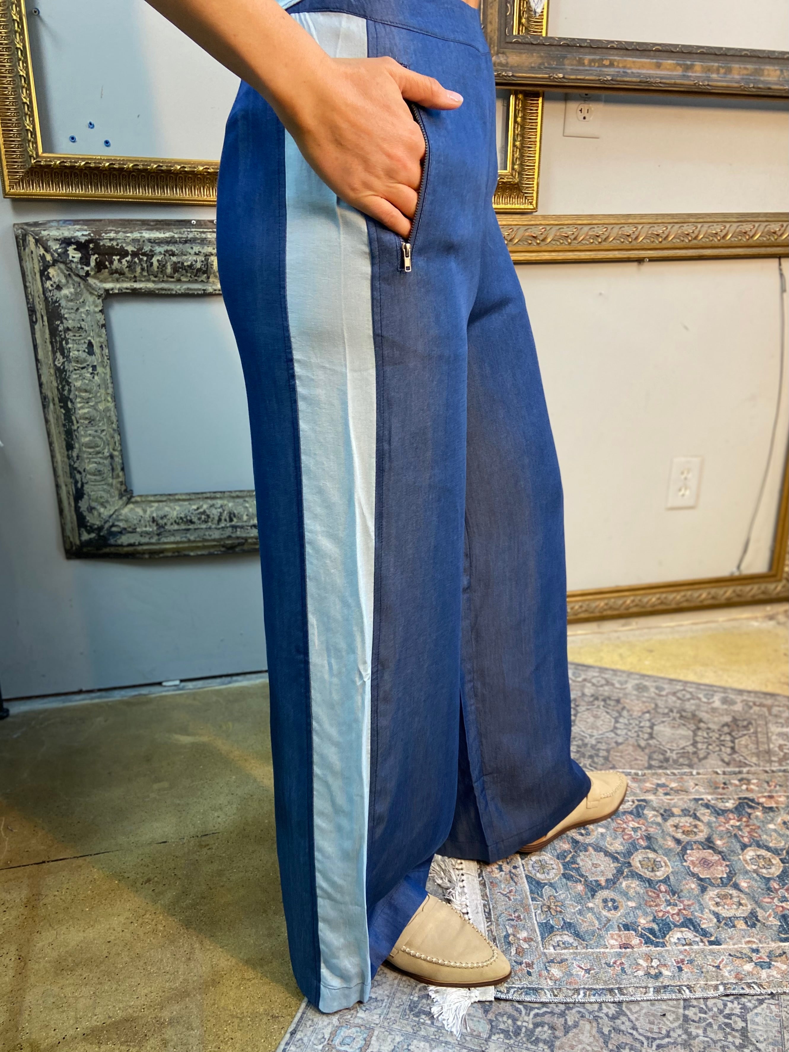 Stacy Blue & White Stripe Wide Leg Pants - MK Threads Boutique